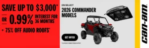 Read more about the article Save up to $3,000 or 0.99% for 36 months + 75% off on select audio roofs on select 2026 Commander models