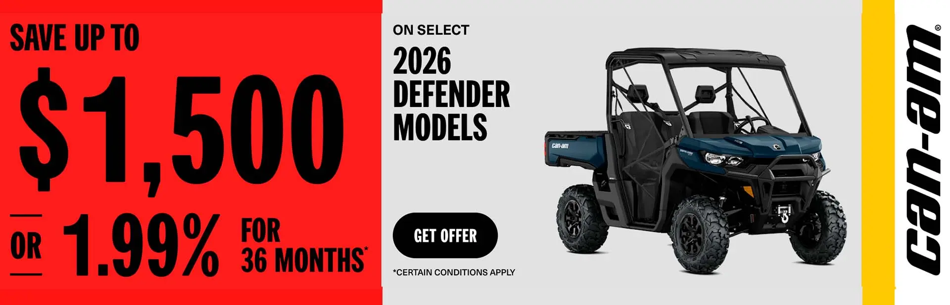 Read more about the article Save $1,500 or 1.99% for 36 months on select 2026 Defender Models