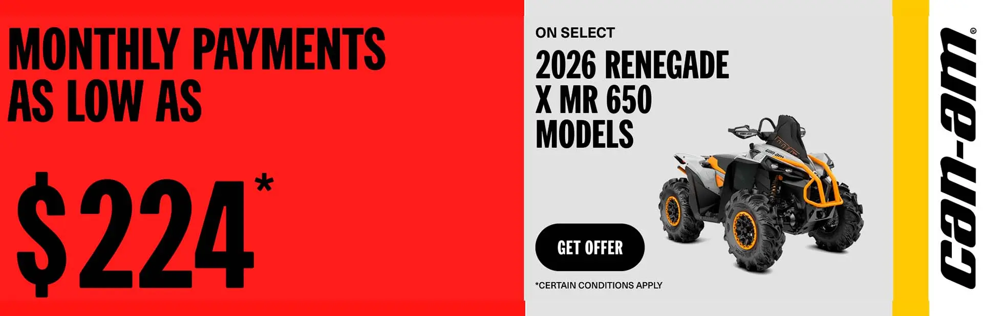 You are currently viewing Monthly payment as low as $224 on select 2026 Renegade X mr 650 models